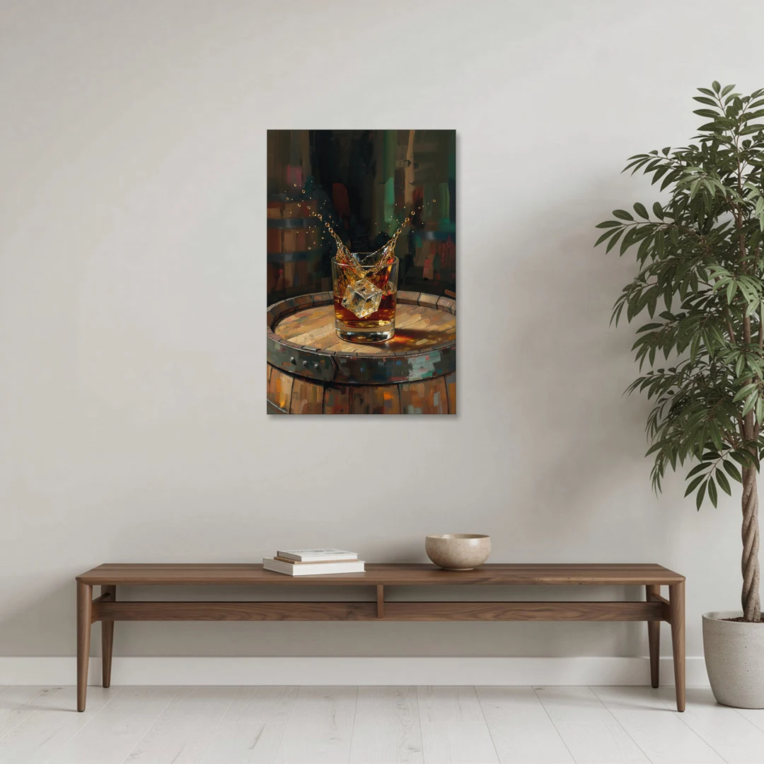 Bourbon Painting with an Ice Cube Splash - Canvas Wall Art - Coffee Table - 24x36