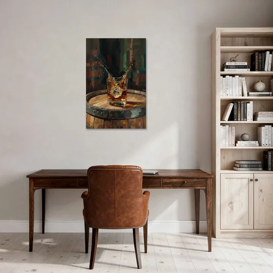 Bourbon Painting with an Ice Cube Splash - Canvas Wall Art - Office - 24x36