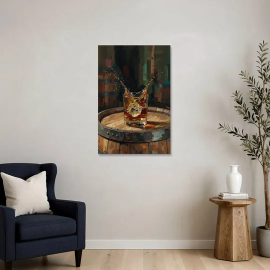 Bourbon Painting with an Ice Cube Splash - Canvas Wall Art - Sofa - 24x36