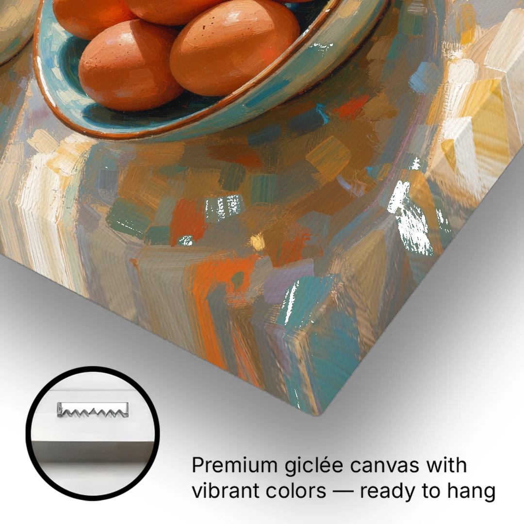 Bowl of Brown Eggs and Milk Jug for Breakfast Nooks - Canvas Wall Art - Gallery Wrap Corner
