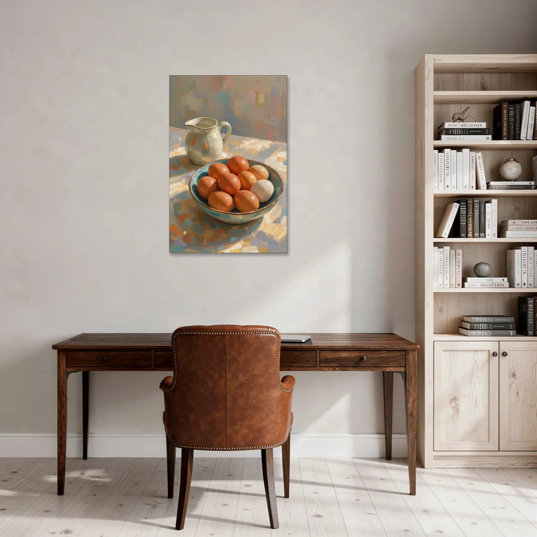 Bowl of Brown Eggs and Milk Jug for Breakfast Nooks - Canvas Wall Art - Office - 24x36