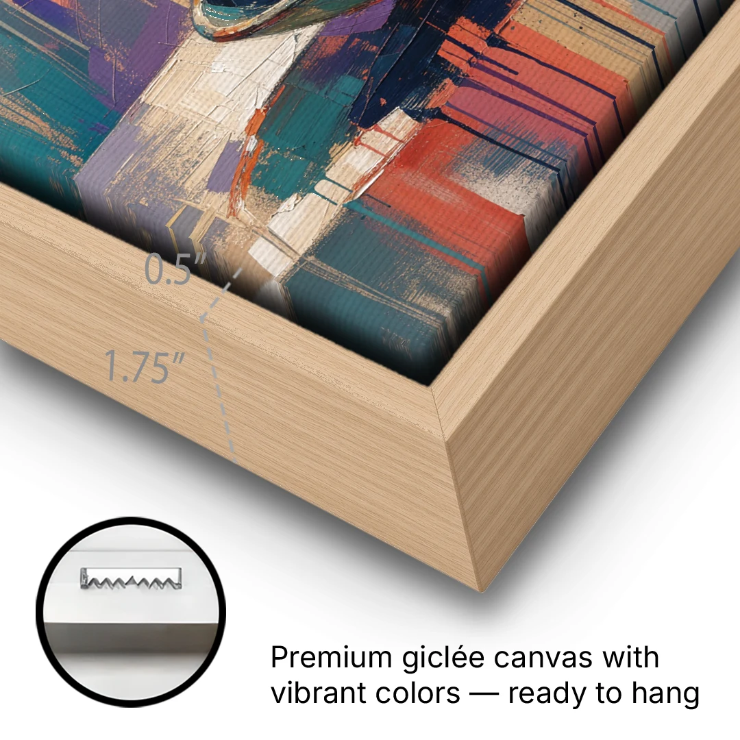 Bowl of Fruit Painting with Runaway Apple - Oak Framed Canvas Wall Art - Gallery Wrap Corner