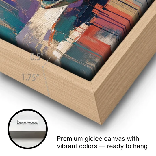 Bowl of Fruit Painting with Runaway Apple - Oak Framed Canvas Wall Art - Gallery Wrap Corner