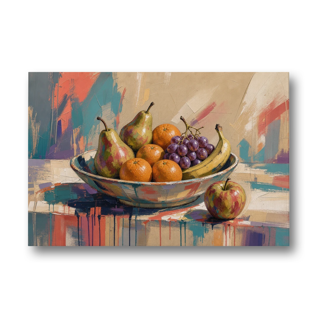 Bowl of Fruit Painting with Runaway Apple - Canvas Wall Art - Front