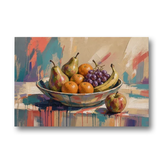 Bowl of Fruit Painting with Runaway Apple - Canvas Wall Art - Front