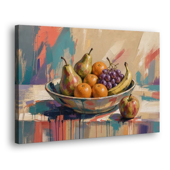 Bowl of Fruit Painting with Runaway Apple - Canvas Wall Art - Side