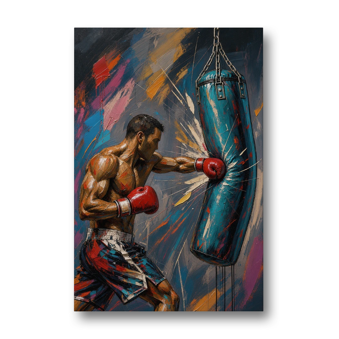 Boxing Wall Art Straight Right Into the Heavy Bag - Canvas Wall Art - Front