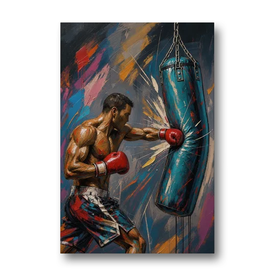 Boxing Wall Art Straight Right Into the Heavy Bag - Canvas Wall Art - Front