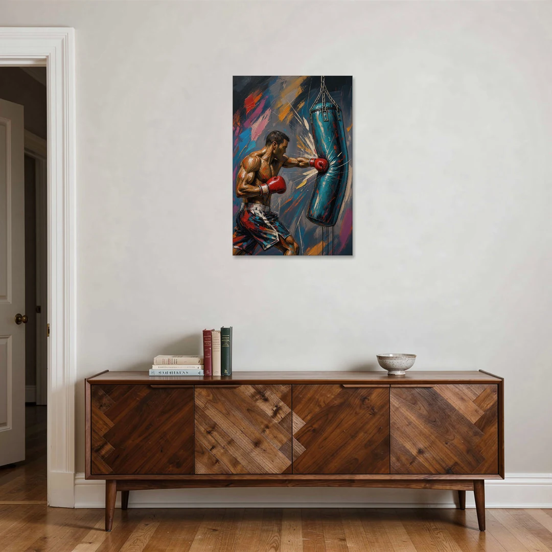 Boxing Wall Art Straight Right Into the Heavy Bag - Canvas Wall Art - Coffee Table - 24x36