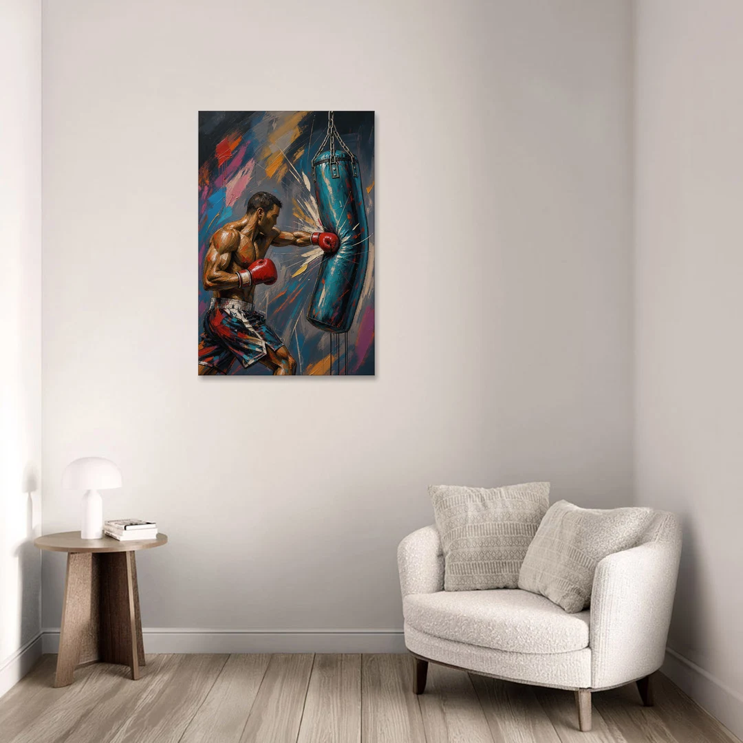Boxing Wall Art Straight Right Into the Heavy Bag - Canvas Wall Art - Sofa - 24x36