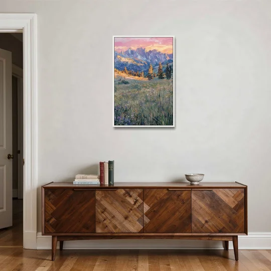 Bozeman Bridger Range - White Framed Canvas Wall Art - Coffee Table - 24x36