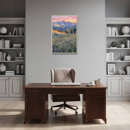 Bozeman Bridger Range - Oak Framed Canvas Wall Art - Office - 24x36