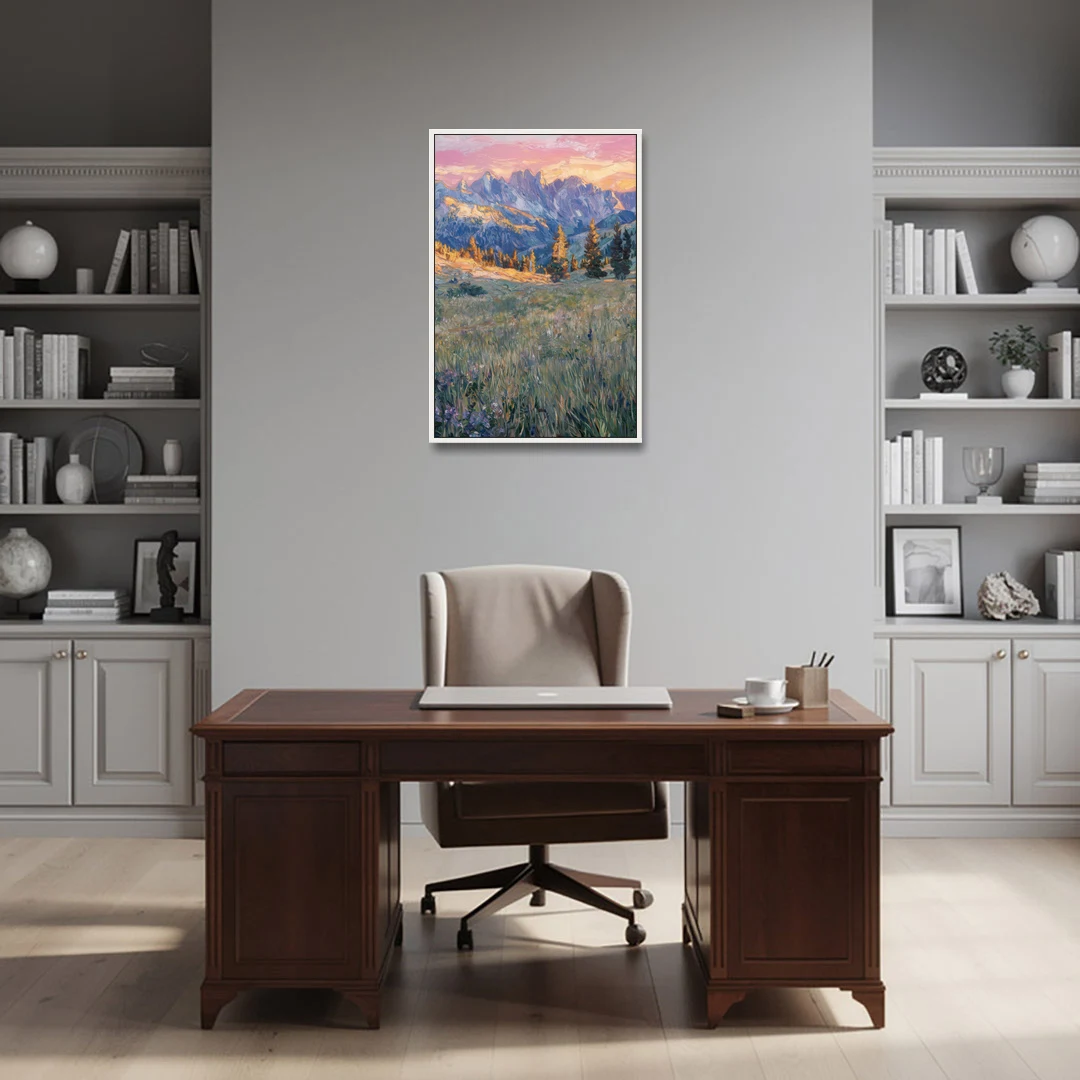 Bozeman Bridger Range - White Framed Canvas Wall Art - Office - 24x36