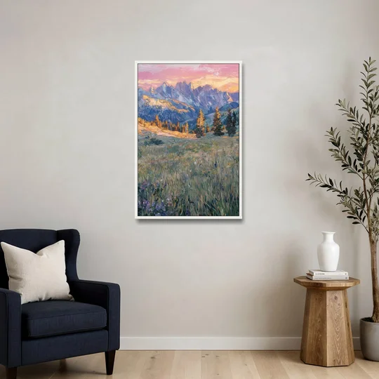 Bozeman Bridger Range - White Framed Canvas Wall Art - Sofa - 24x36