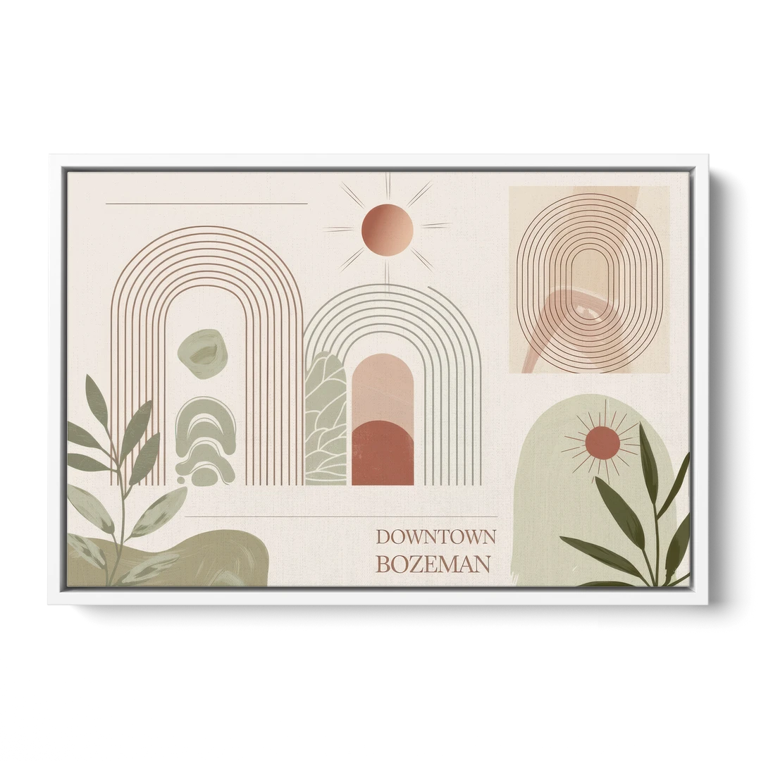 Bozeman Downtown Charm - White Framed Canvas Wall Art - Front