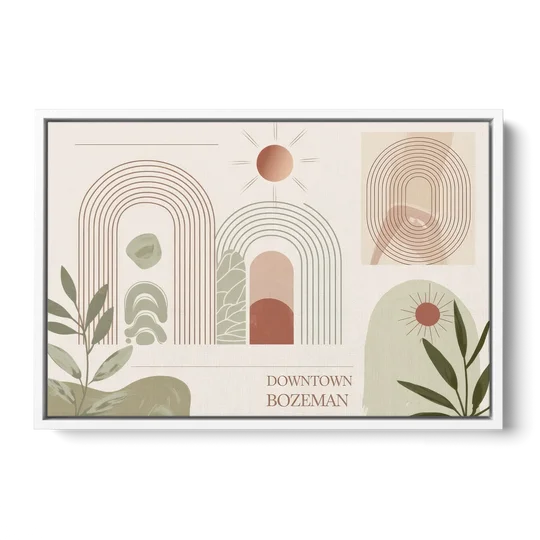 Bozeman Downtown Charm - White Framed Canvas Wall Art - Front