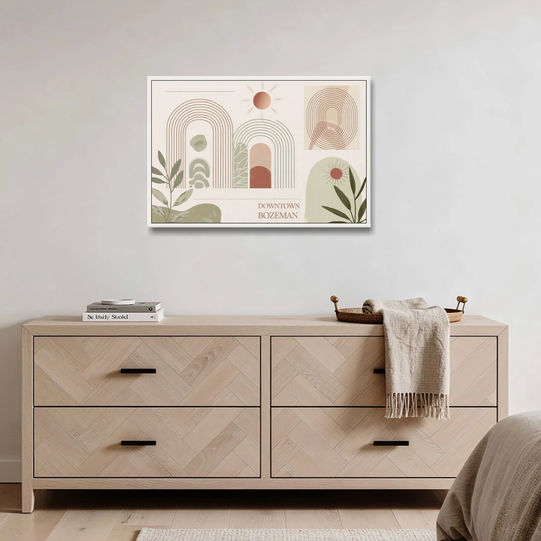 Bozeman Downtown Charm - White Framed Canvas Wall Art - Coffee Table - 36x24