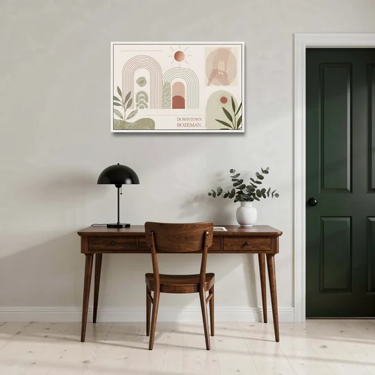 Bozeman Downtown Charm - White Framed Canvas Wall Art - Office - 36x24