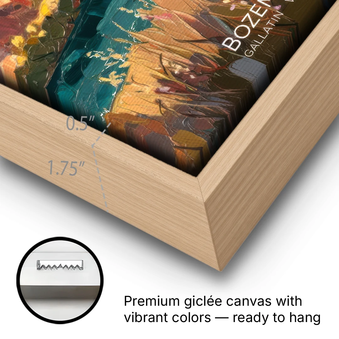 Bozeman Gallatin Valley - Oak Framed Canvas Wall Art - Gallery Wrap Corner