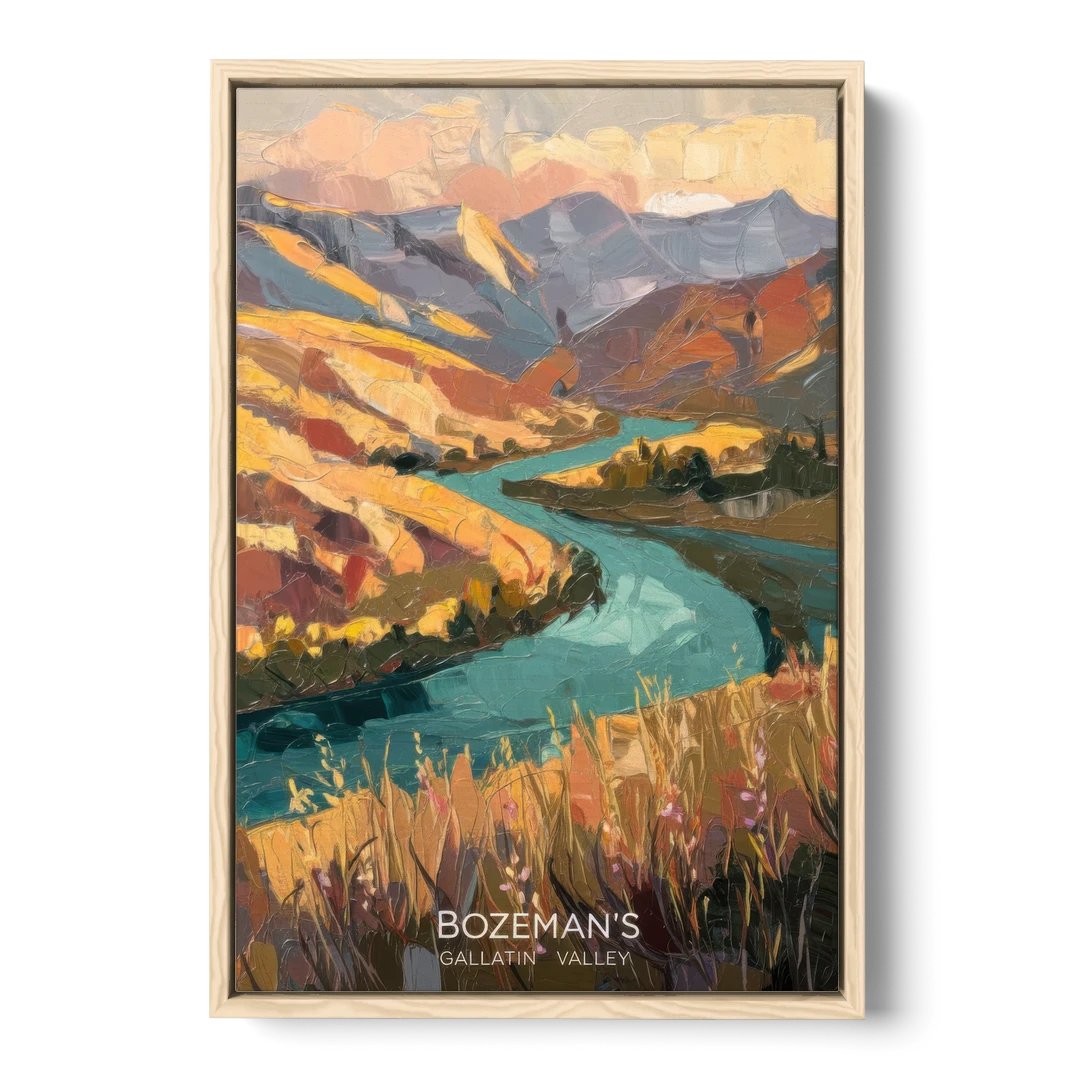 Bozeman Gallatin Valley - Oak Framed Canvas Wall Art - Front