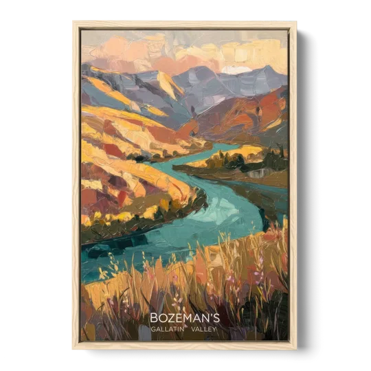 Bozeman Gallatin Valley - Oak Framed Canvas Wall Art - Front