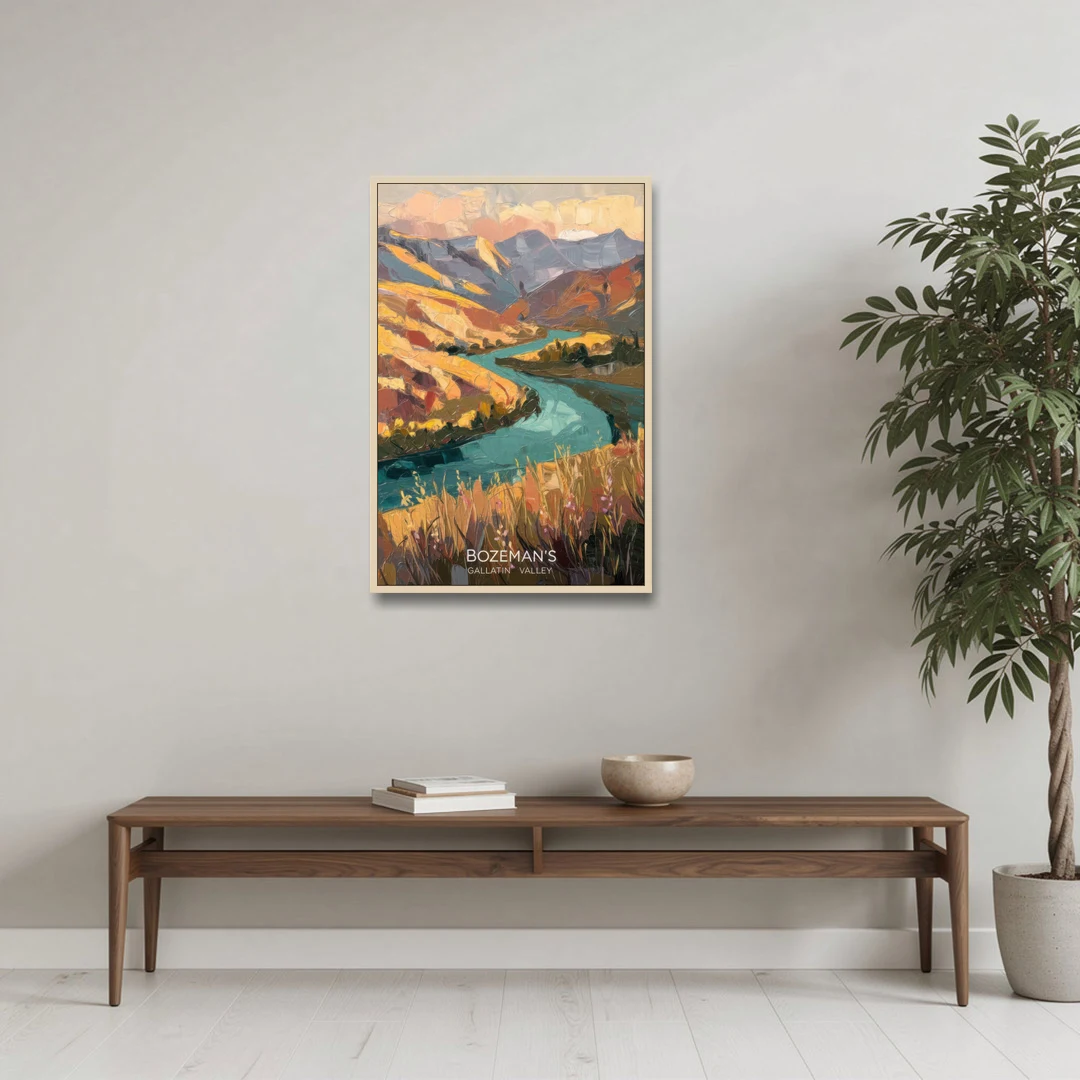 Bozeman Gallatin Valley - Oak Framed Canvas Wall Art - Coffee Table - 24x36