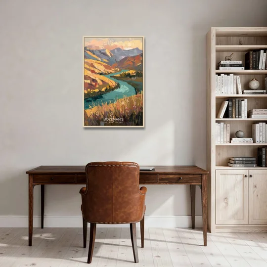 Bozeman Gallatin Valley - Oak Framed Canvas Wall Art - Office - 24x36