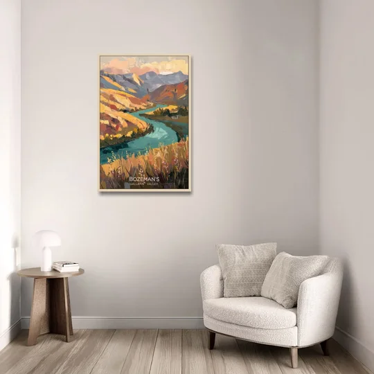 Bozeman Gallatin Valley - Oak Framed Canvas Wall Art - Sofa - 24x36
