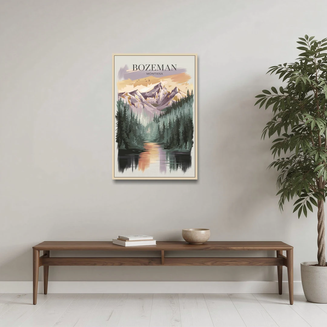 Bozeman Montana Wilderness - Oak Framed Canvas Wall Art - Coffee Table - 24x36