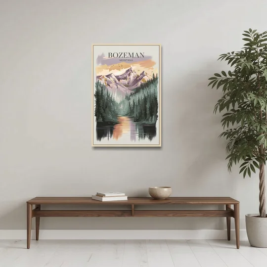 Bozeman Montana Wilderness - Oak Framed Canvas Wall Art - Coffee Table - 24x36
