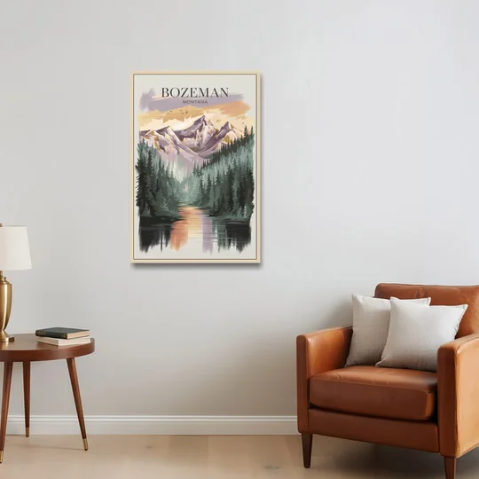 Bozeman Montana Wilderness - Oak Framed Canvas Wall Art - Sofa - 24x36