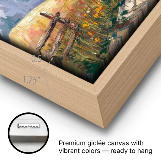 Bozeman Mountain Views - Oak Framed Canvas Wall Art - Gallery Wrap Corner