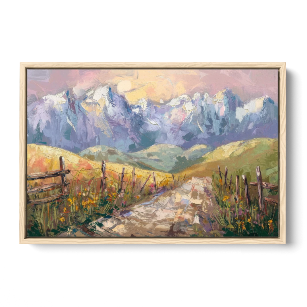 Bozeman Mountain Views - Oak Framed Canvas Wall Art - Front
