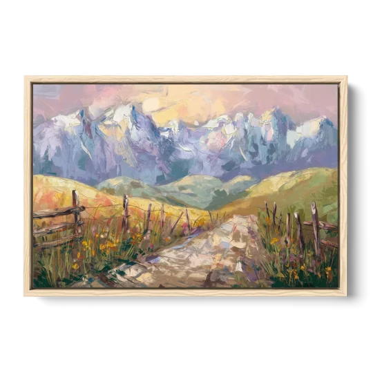Bozeman Mountain Views - Oak Framed Canvas Wall Art - Front