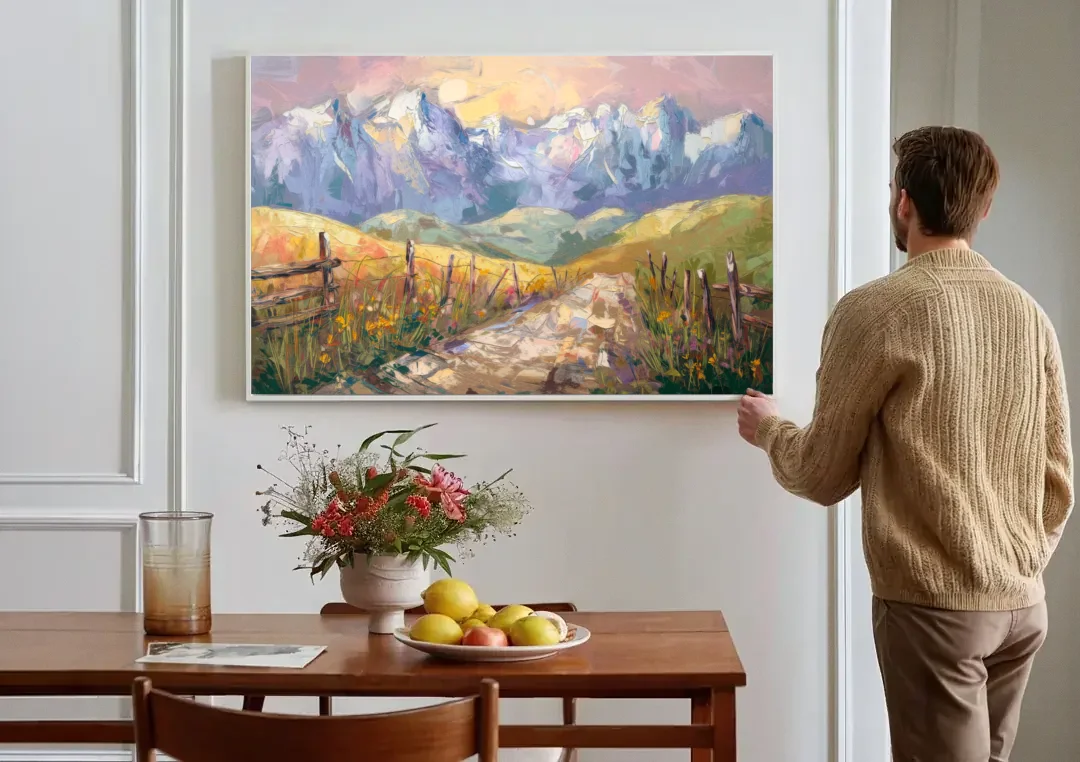 Bozeman Mountain Views canvas wall art above a dining table