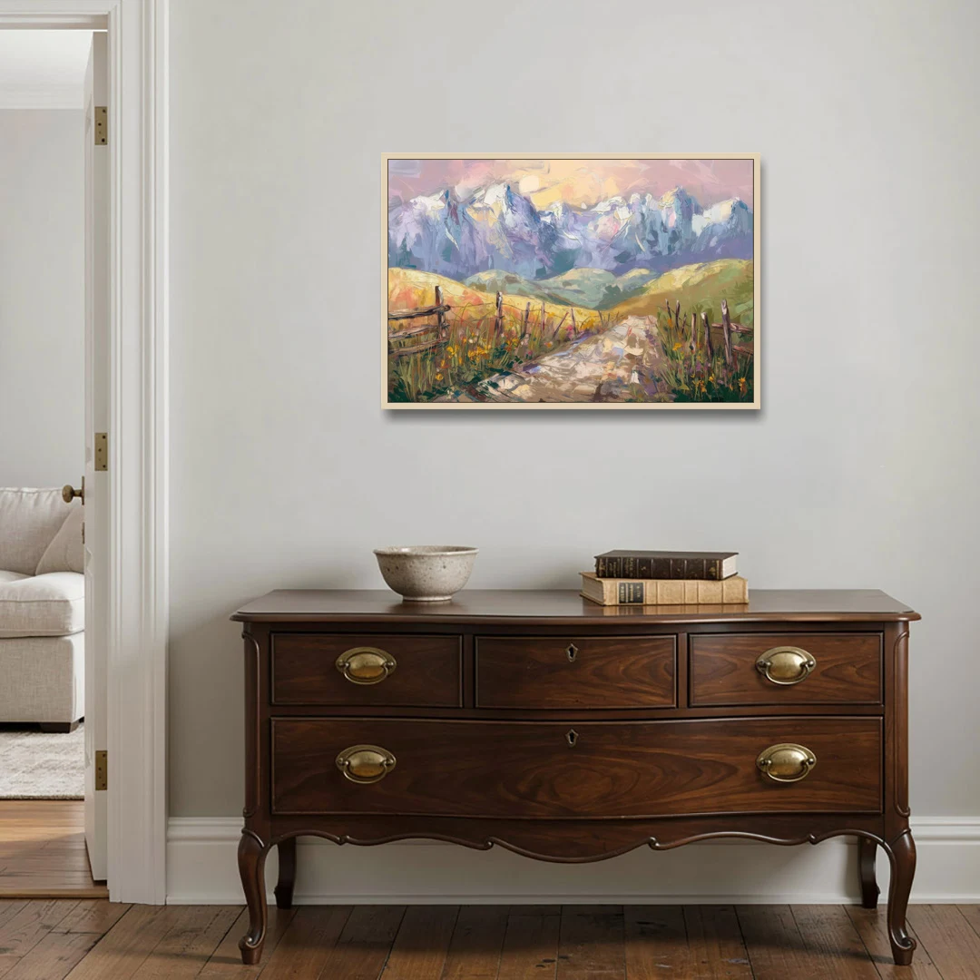Bozeman Mountain Views - Oak Framed Canvas Wall Art - Coffee Table - 36x24