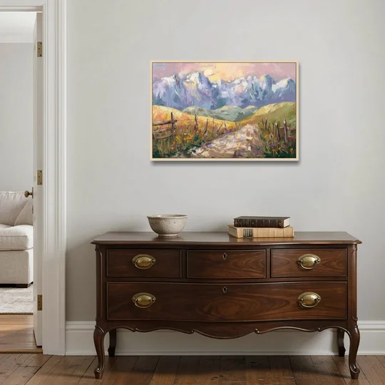 Bozeman Mountain Views - Oak Framed Canvas Wall Art - Coffee Table - 36x24