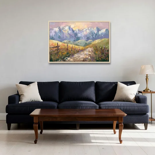 Bozeman Mountain Views - Oak Framed Canvas Wall Art - Sofa - 36x24