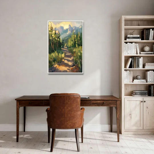 Bozeman Nature Trails - White Framed Canvas Wall Art - Office - 24x36