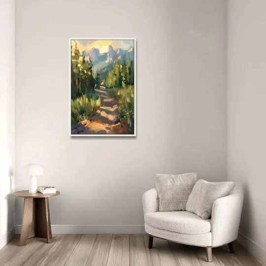 Bozeman Nature Trails - White Framed Canvas Wall Art - Sofa - 24x36