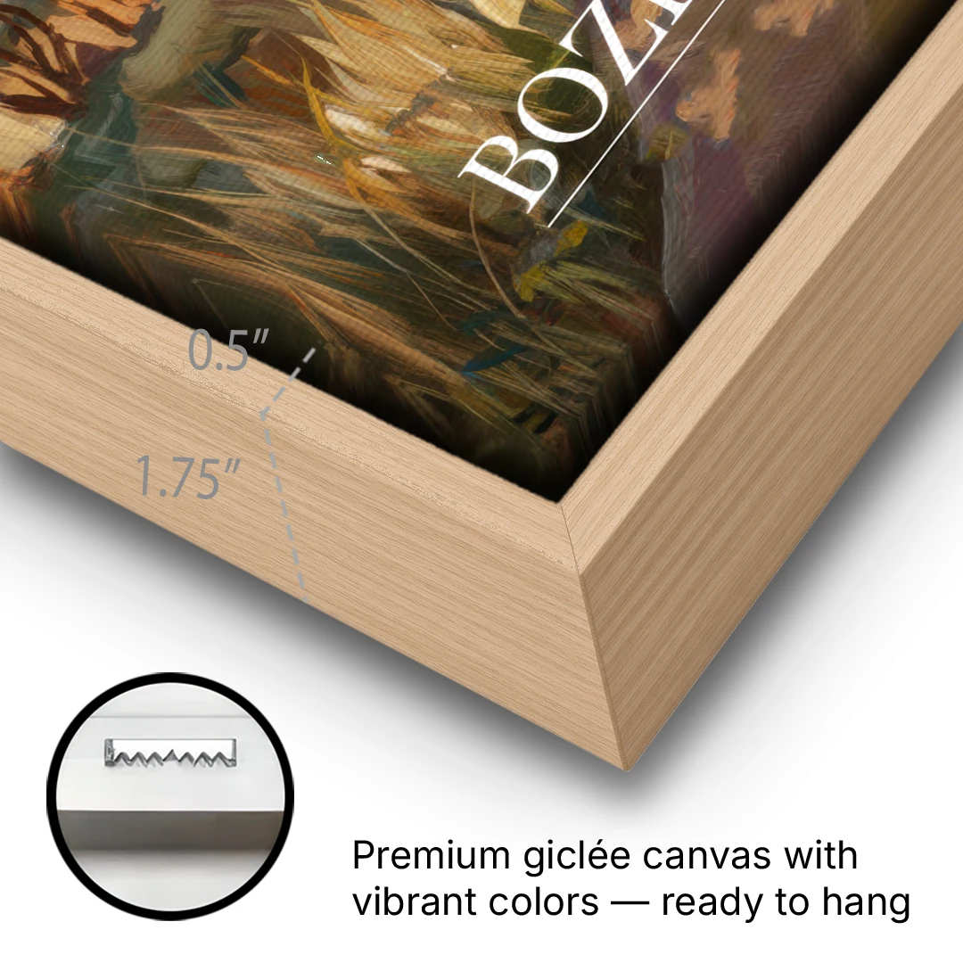 Bozeman Rustic Landscape - Oak Framed Canvas Wall Art - Gallery Wrap Corner