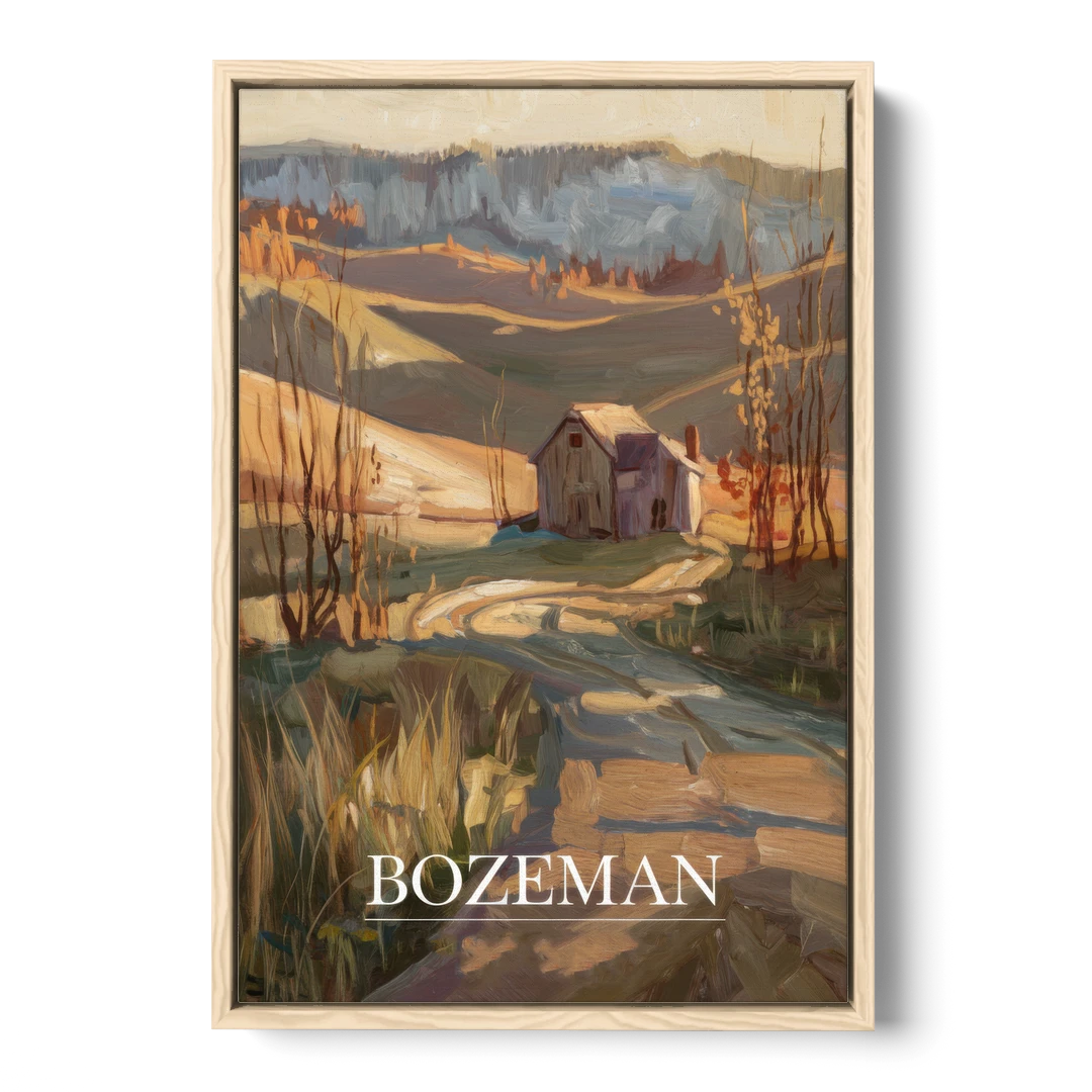 Bozeman Rustic Landscape - Oak Framed Canvas Wall Art - Front