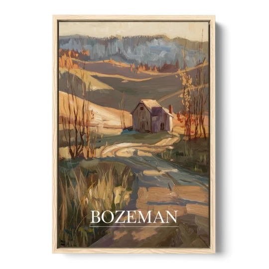 Bozeman Rustic Landscape - Oak Framed Canvas Wall Art - Front