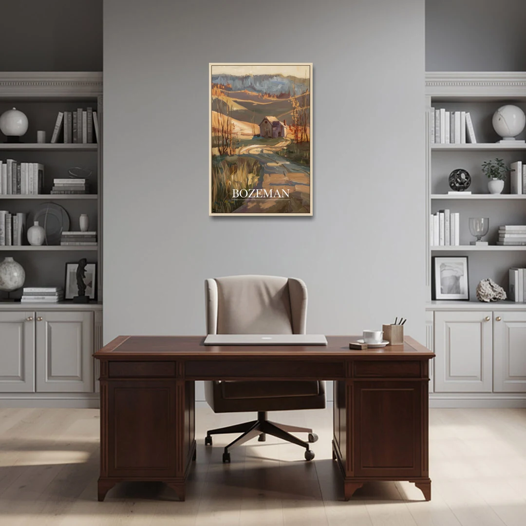 Bozeman Rustic Landscape - Oak Framed Canvas Wall Art - Office - 24x36