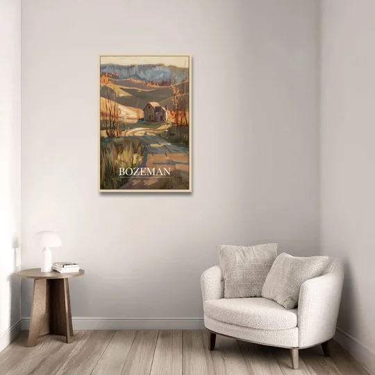Bozeman Rustic Landscape - Oak Framed Canvas Wall Art - Sofa - 24x36