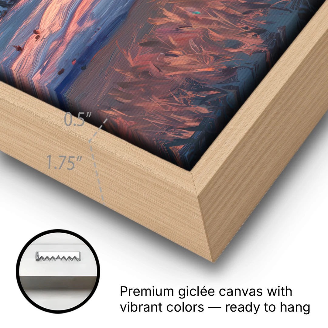 Bozeman Sunset Horizon - Oak Framed Canvas Wall Art - Gallery Wrap Corner