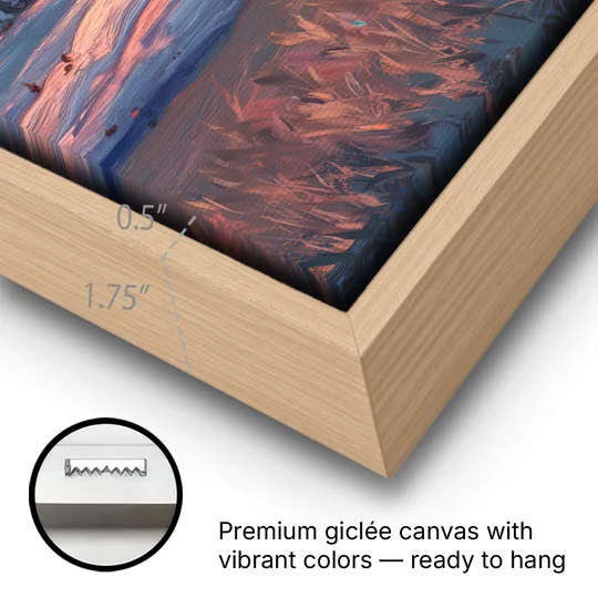 Bozeman Sunset Horizon - Oak Framed Canvas Wall Art - Gallery Wrap Corner