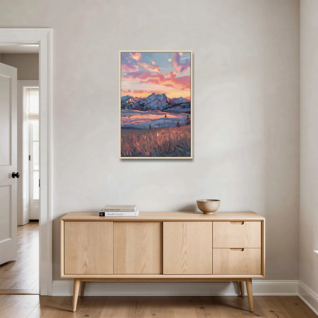 Bozeman Sunset Horizon - Oak Framed Canvas Wall Art - Coffee Table - 24x36