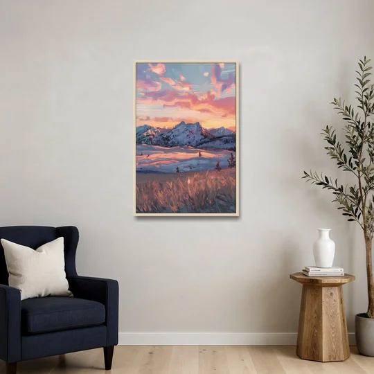 Bozeman Sunset Horizon - Oak Framed Canvas Wall Art - Sofa - 24x36