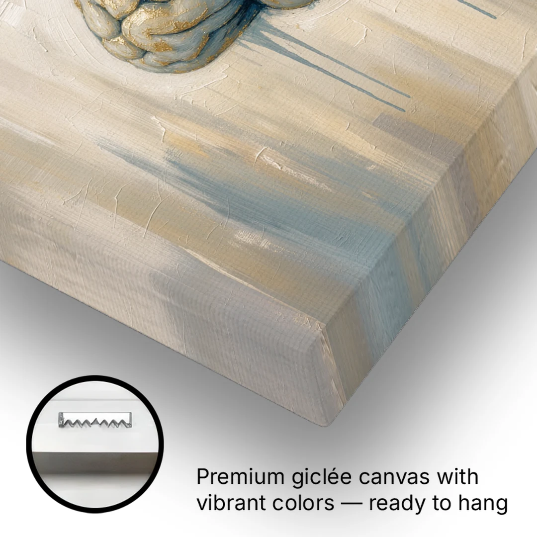 Brain Wall Art in Dusty Blue and Gold Leaf - Canvas Wall Art - Gallery Wrap Corner